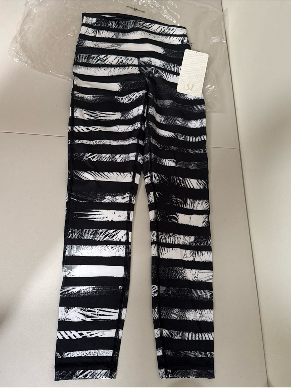 lululemon athletica Black and White Striped Performance Leggings